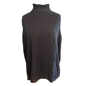 Lafayette 148 New York Black Silk Chiffon Ruffle Neck Sleeveless Blouse Medium
